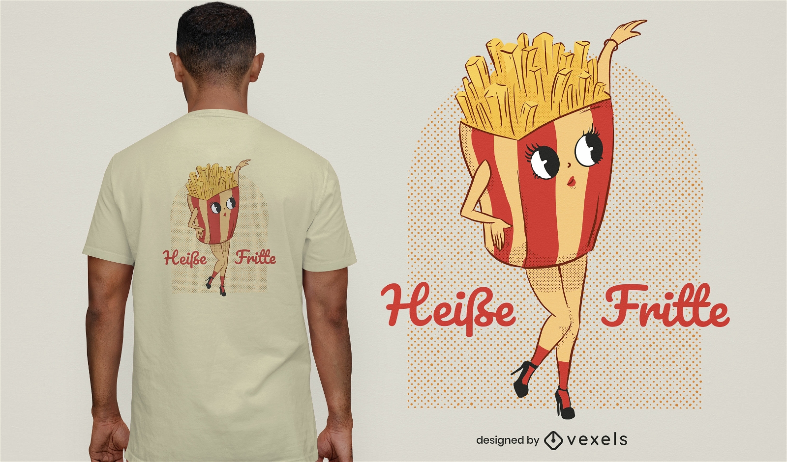 Caixa de batatas fritas com design de camiseta de pernas