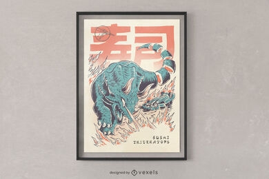 Dinosaur animal sushi poster design