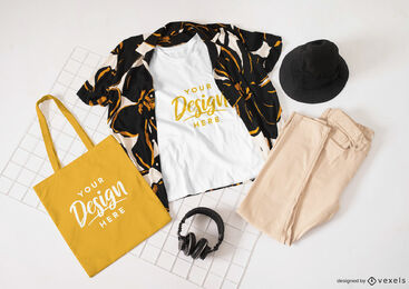 Modisches Kleidungs-T-Shirt und Einkaufstaschenmodell