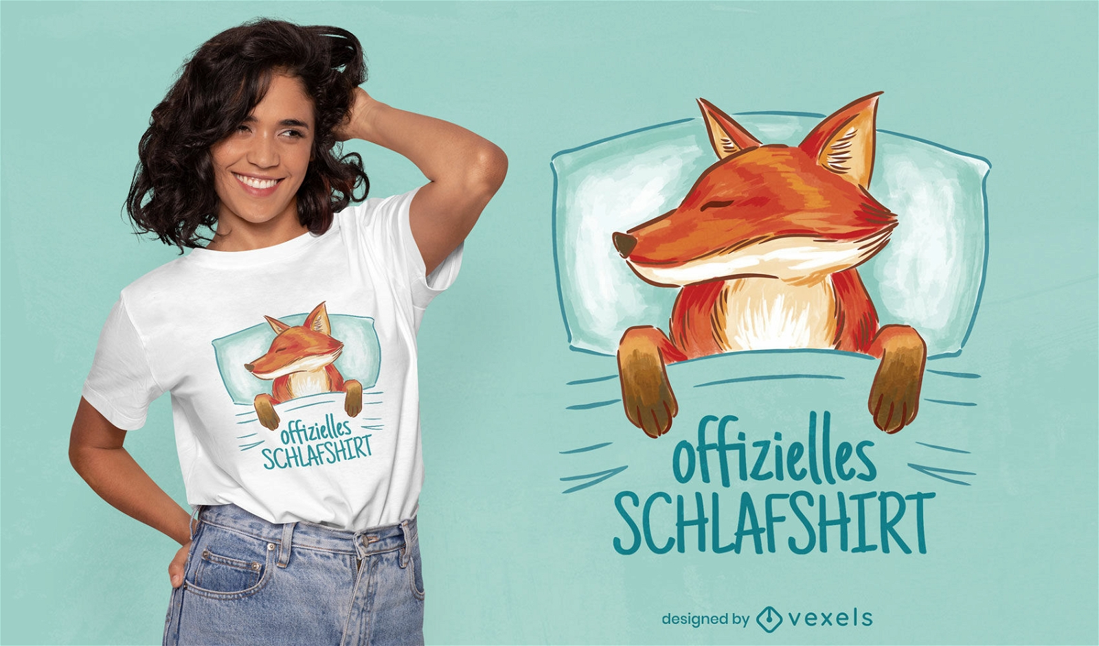 Fuchs schl?ft auf einem Bett-T-Shirt-Design