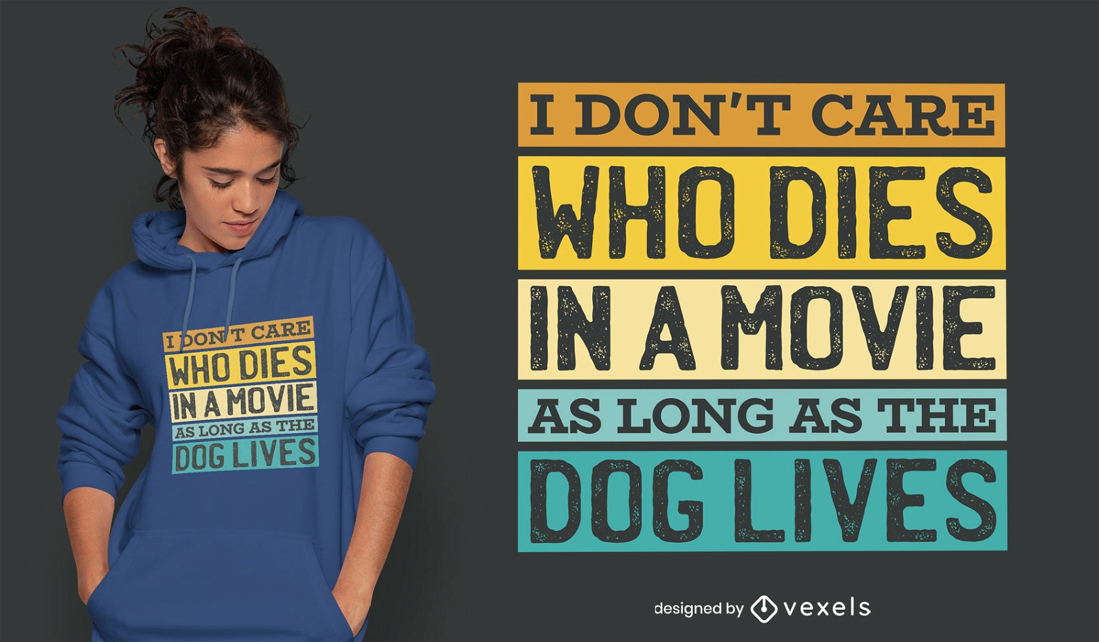 Diseño de camiseta con cita de perros en películas.