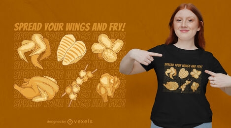 Diseño de camiseta de comida de pollo frito.