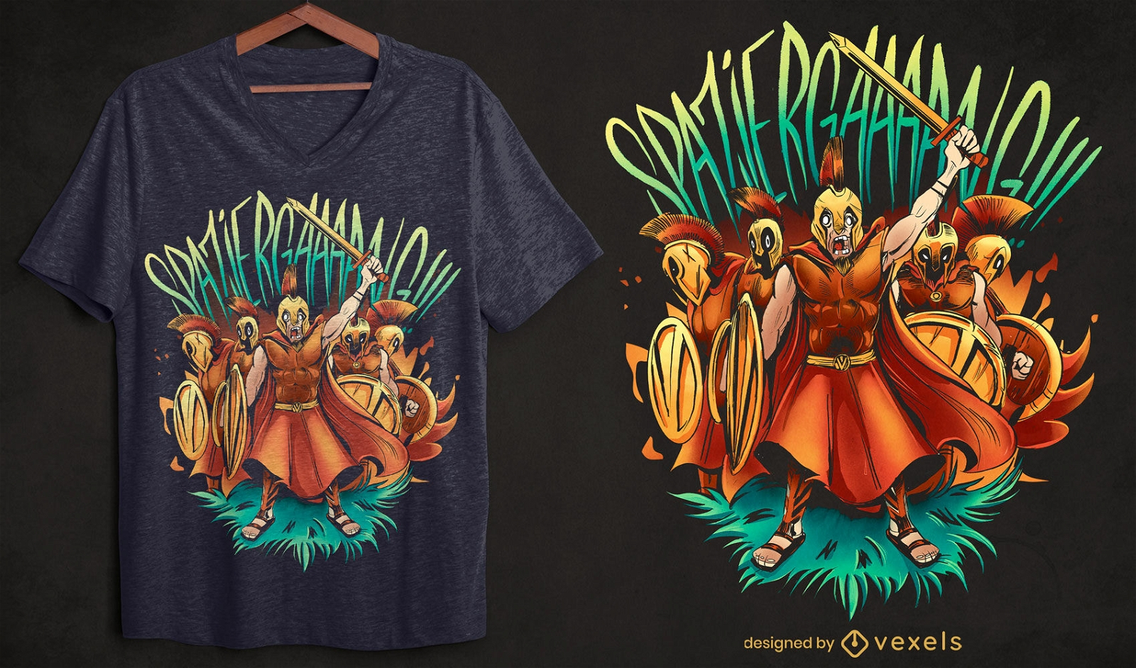 Guerreiros espartanos com design de t-shirt de escudos