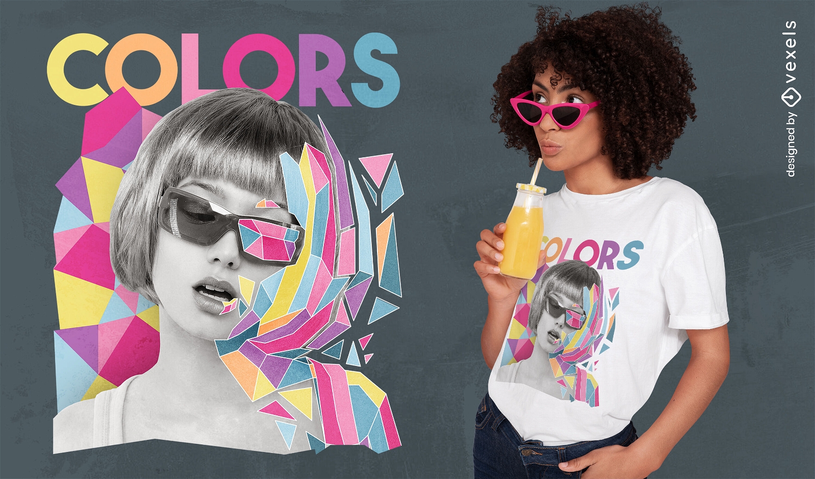 Woman with short hair and sunglasses t-shirt psd
