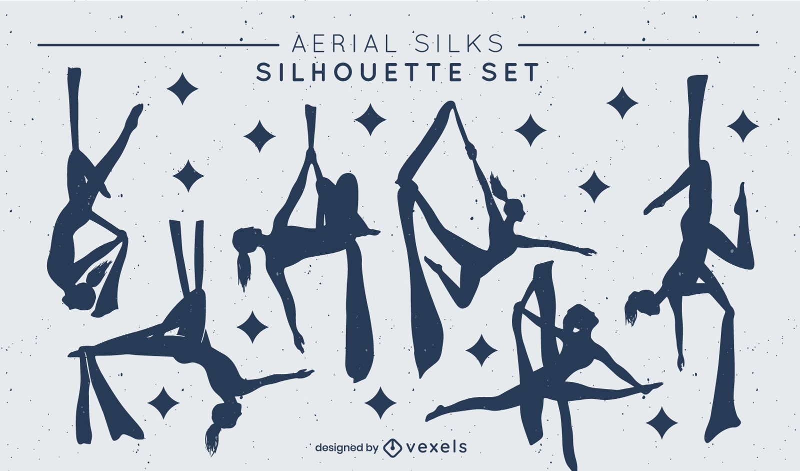 Aerial acrobats silhouettes set