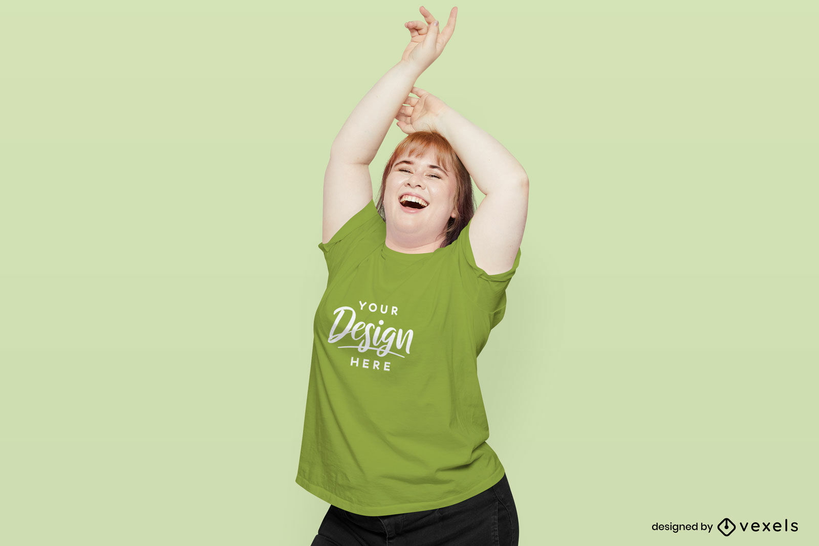 Happy woman dancing t-shirt mockup