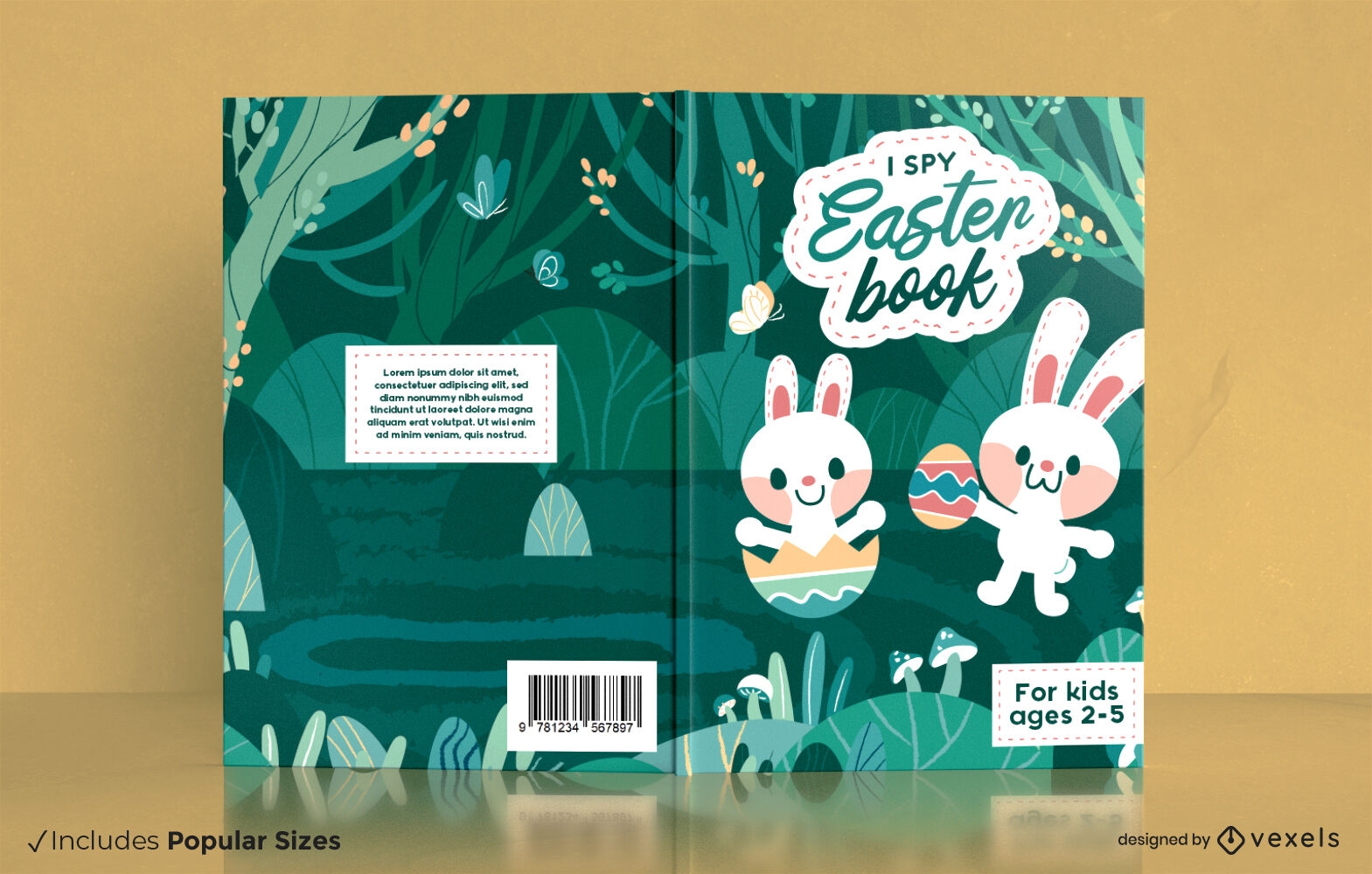 design de capa de livro de coelhinho da páscoa e ovos