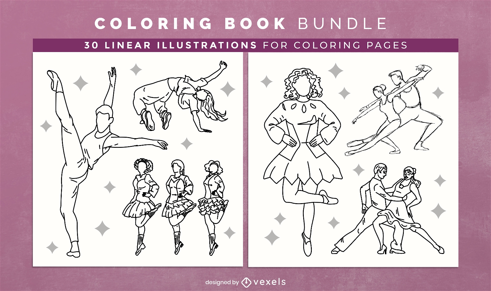 Diseño de páginas de libros para colorear de tipos de baile