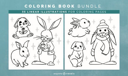 Personagens de coelho para colorir design de páginas de livro