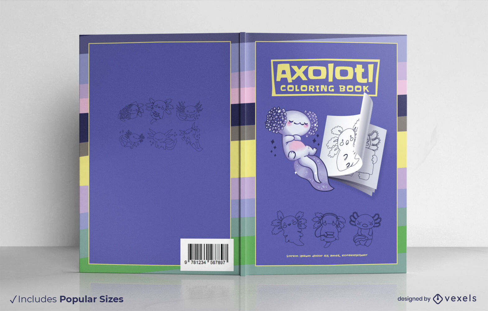 Design de capa de livro de personagens axolotl