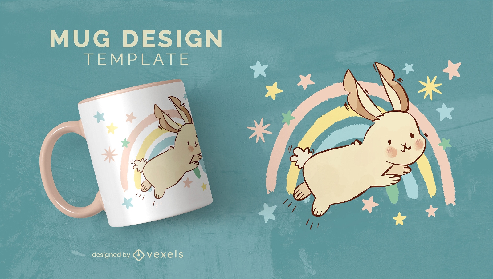 Diseño de taza de conejo arcoiris