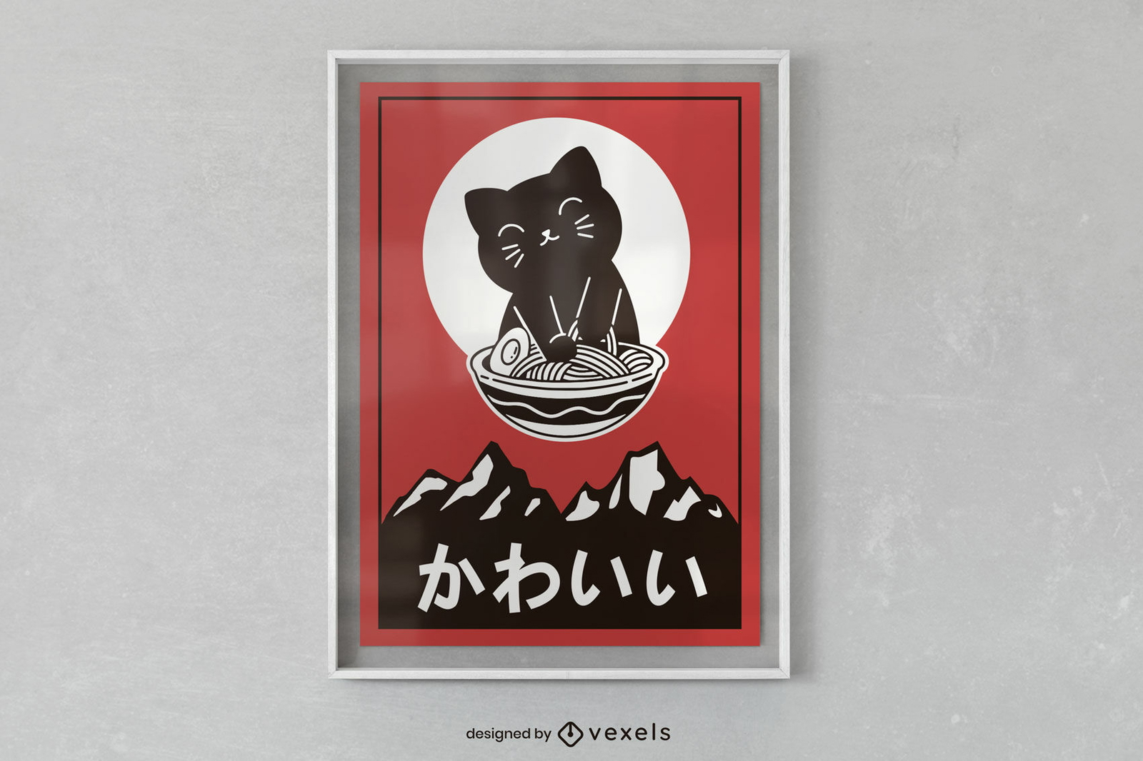 Gato feliz com design de pôster de ramen