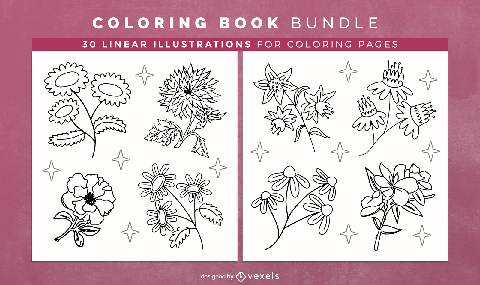 Tipos de flores para colorir design de páginas de livros