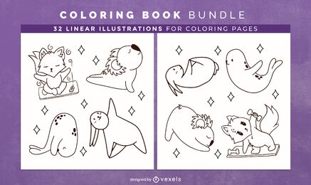 Design de páginas de livro de colorir de animais de ioga