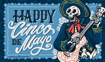 Mexican mariachi skull illustration