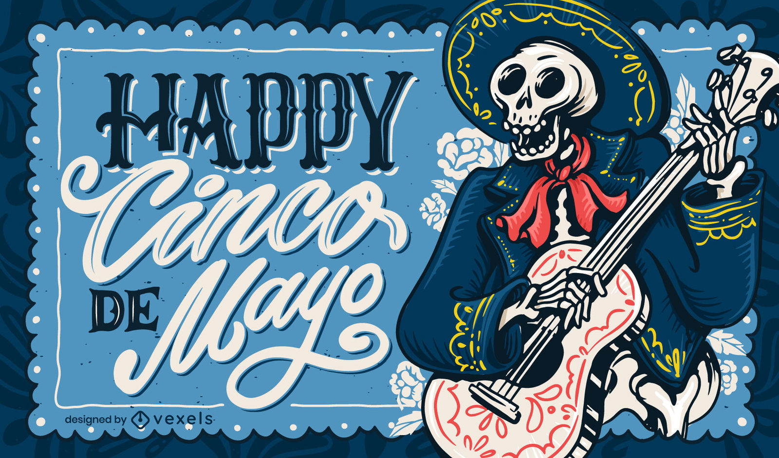 Ilustración de calavera de mariachi mexicano