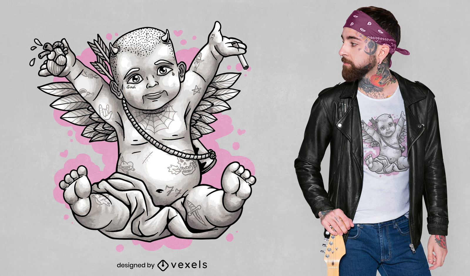 Amor-Baby mit Tätowierungen T-Shirt-Design