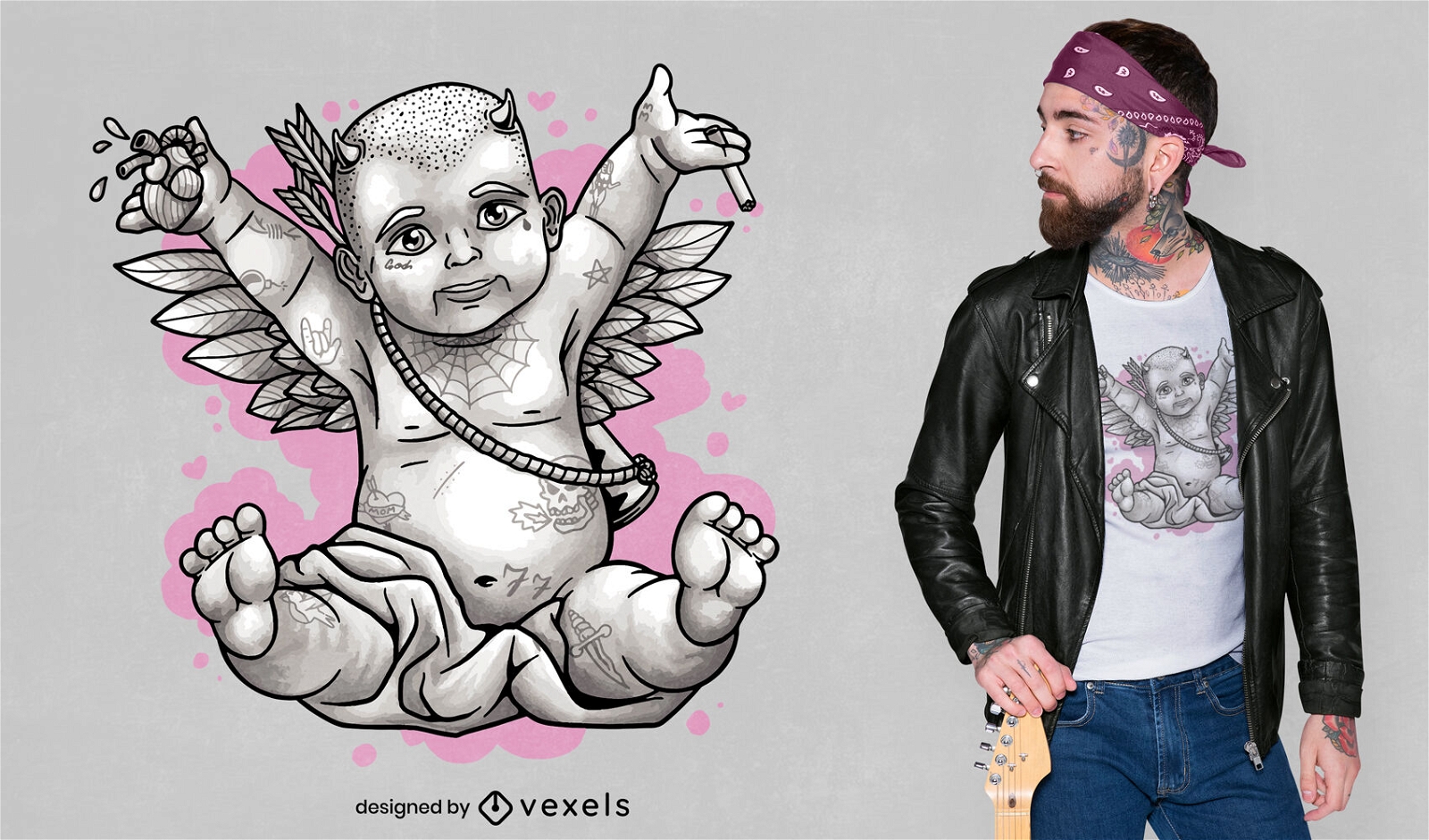 Cupido bebê com design de camiseta de tatuagens
