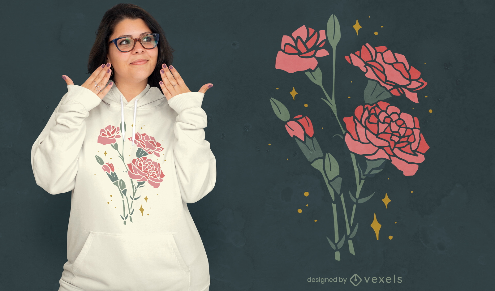 Diseño de camiseta de rosas y destellos.