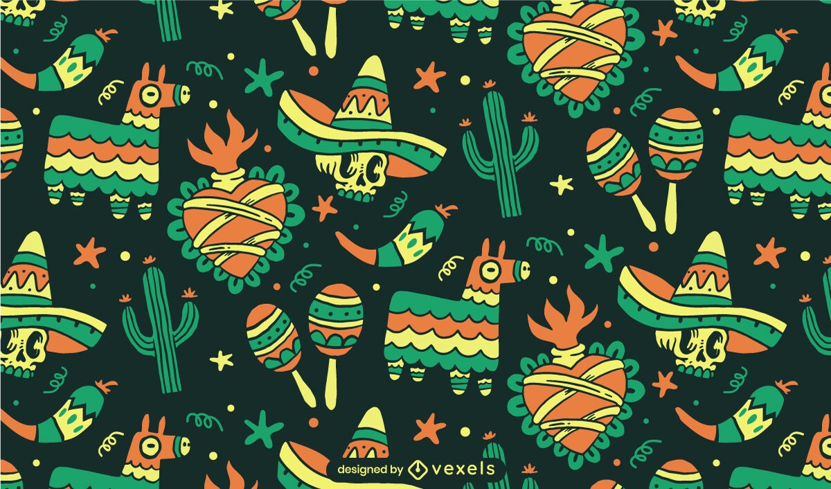 Design de padrão de elementos da cultura mexicana