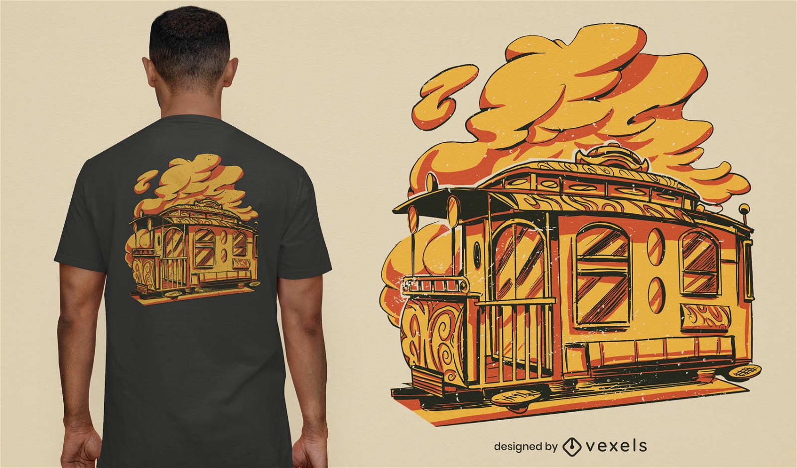 Diseño de camiseta de transporte de tranvía de tren.