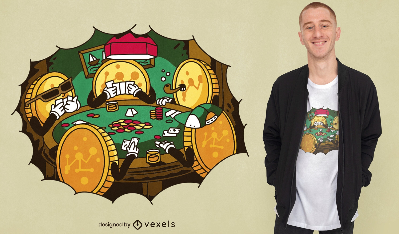 Monedas de criptomoneda jugando diseño de camiseta de póquer