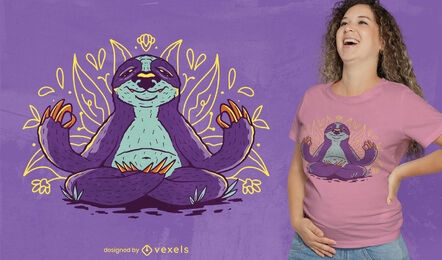Diseño de camiseta de perezoso haciendo meditación.