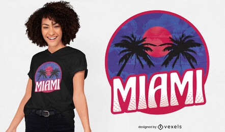 Palm trees and sunset miami t-shirt design
