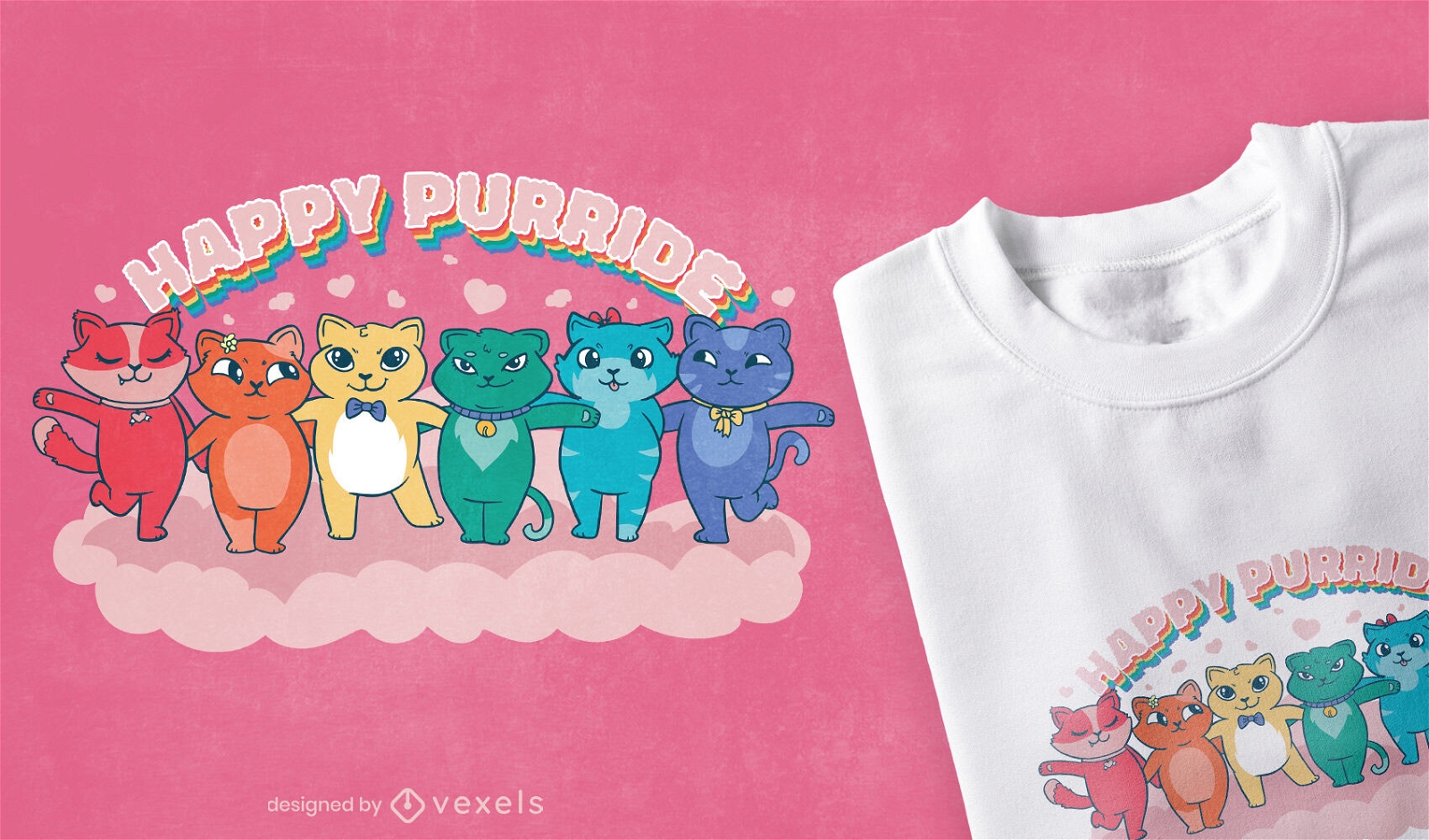 Colorful cartoon cat animals t-shirt design