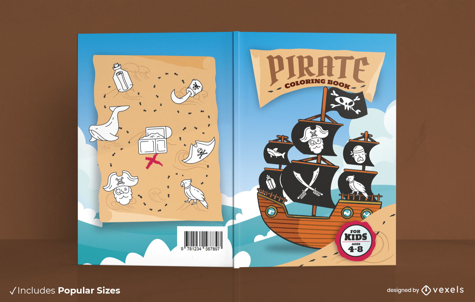 Diseño de portada de libro de barco pirata