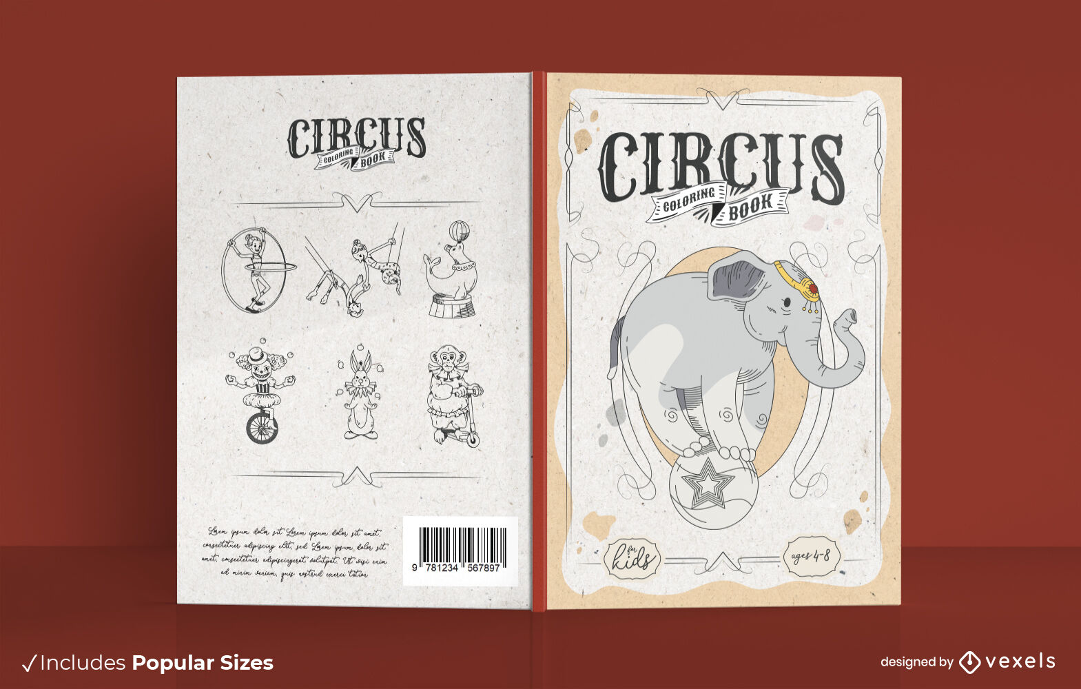 Diseño de portada de libro de animales de circo.