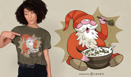 Diseño de camiseta de cereal de gnomo comiendo trébol.