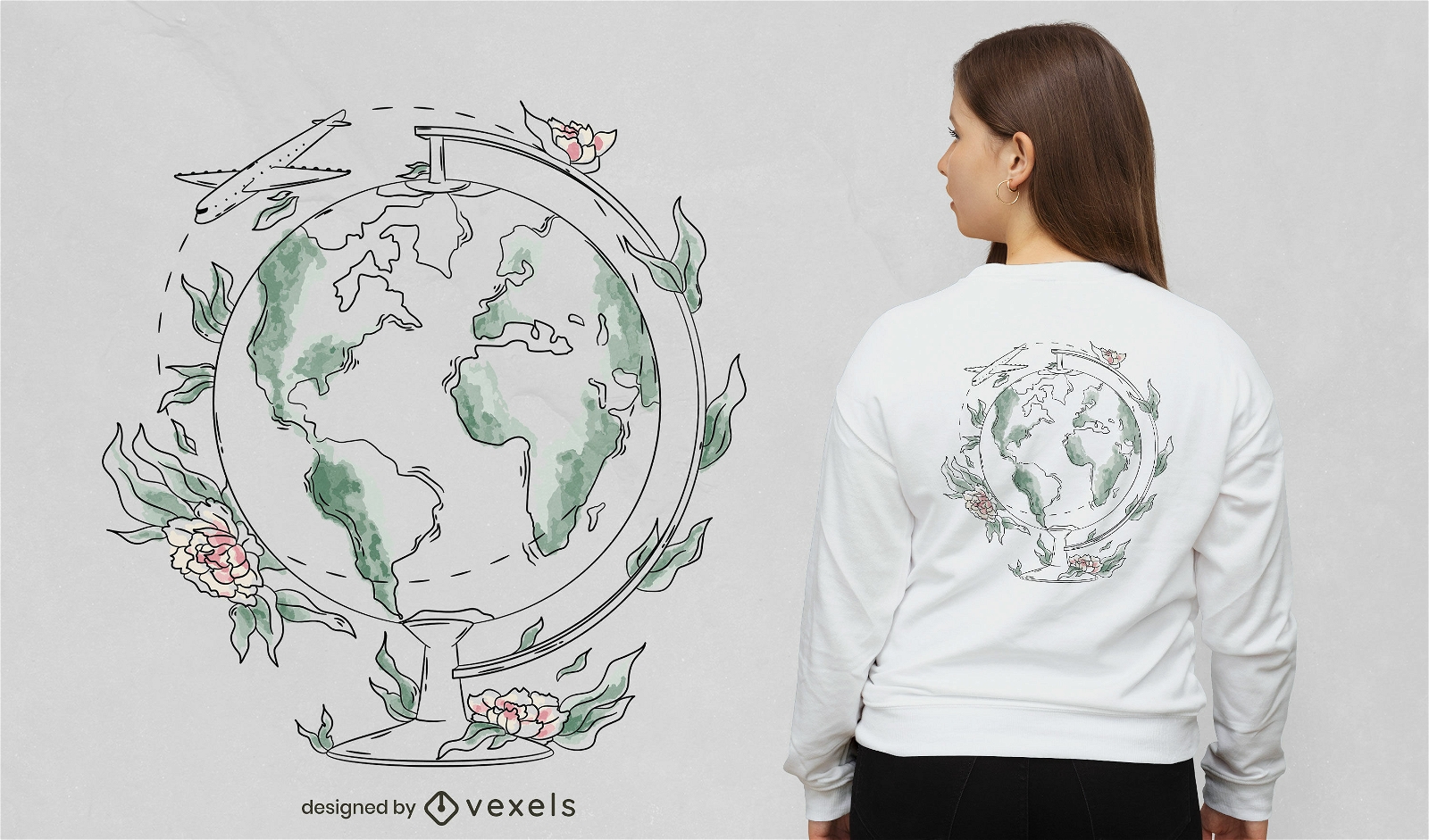 Design de t-shirt de arte de linha de globo do planeta Terra
