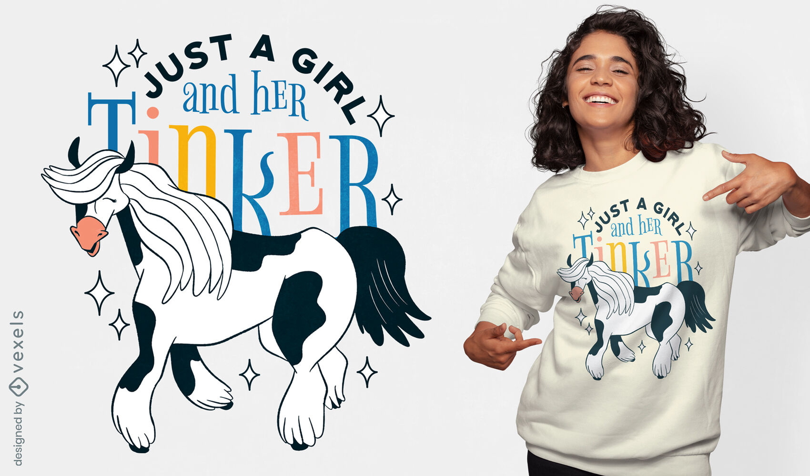 Diseño de camiseta de animal de dibujos animados de caballo feliz