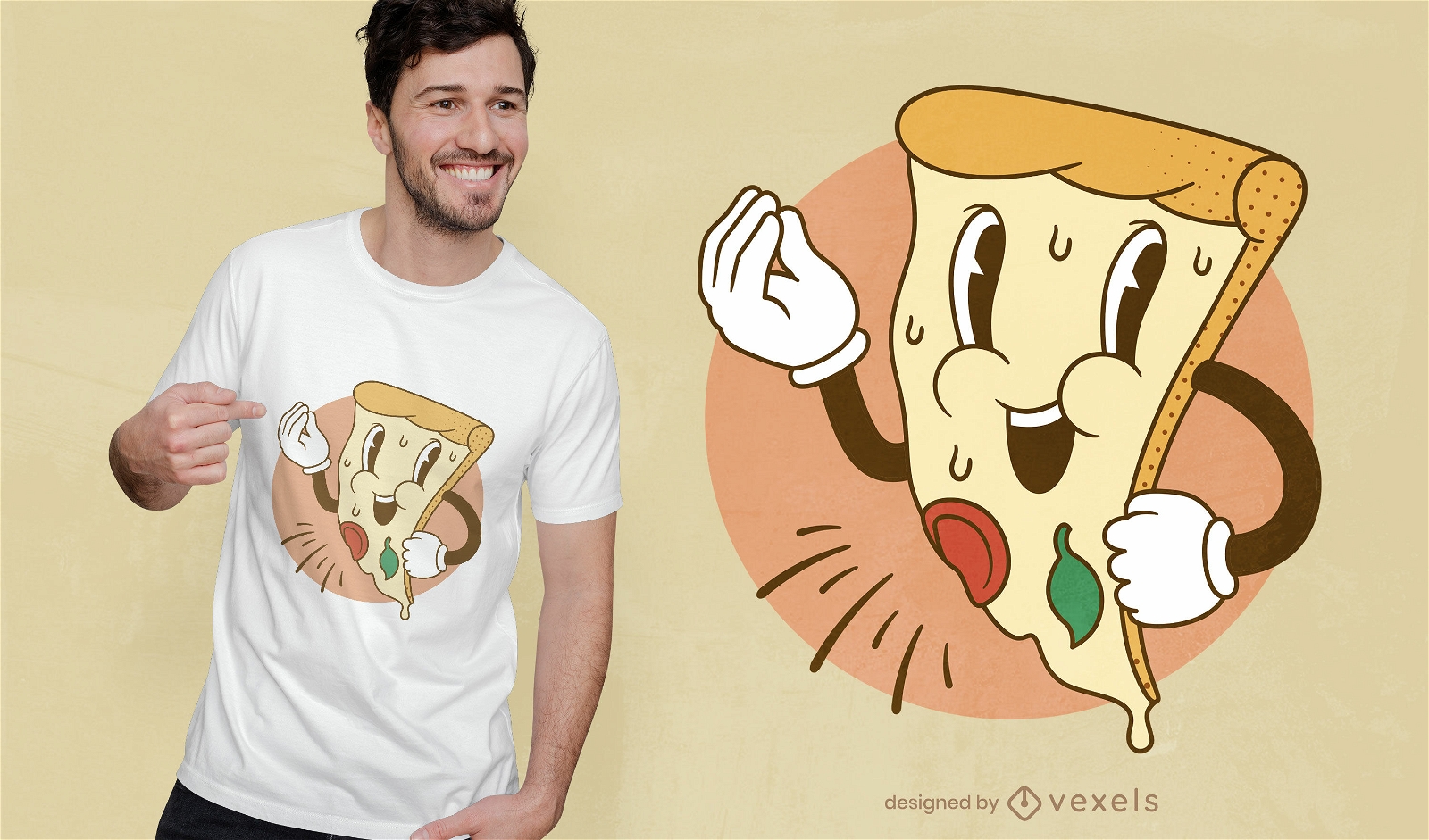 Design de camiseta de desenho animado de fatia de pizza italiana
