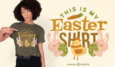 Diseño de camiseta de Pascua de conejo y pollo.