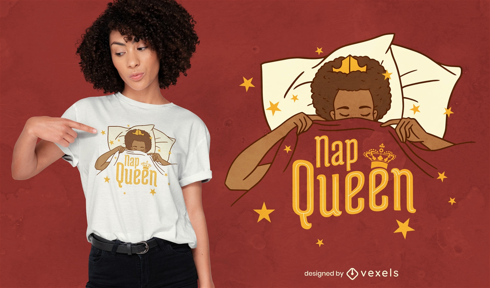 Black woman sleeping with crown t-shirt design