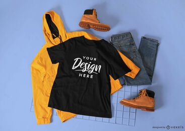 Men's winter outfit t-shirt mockup