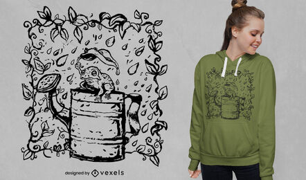 Frosch mit Blatt unter Regen-T-Shirt-Design