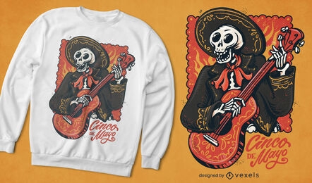 Diseño de camiseta de esqueleto de mariachi Cinco de Mayo