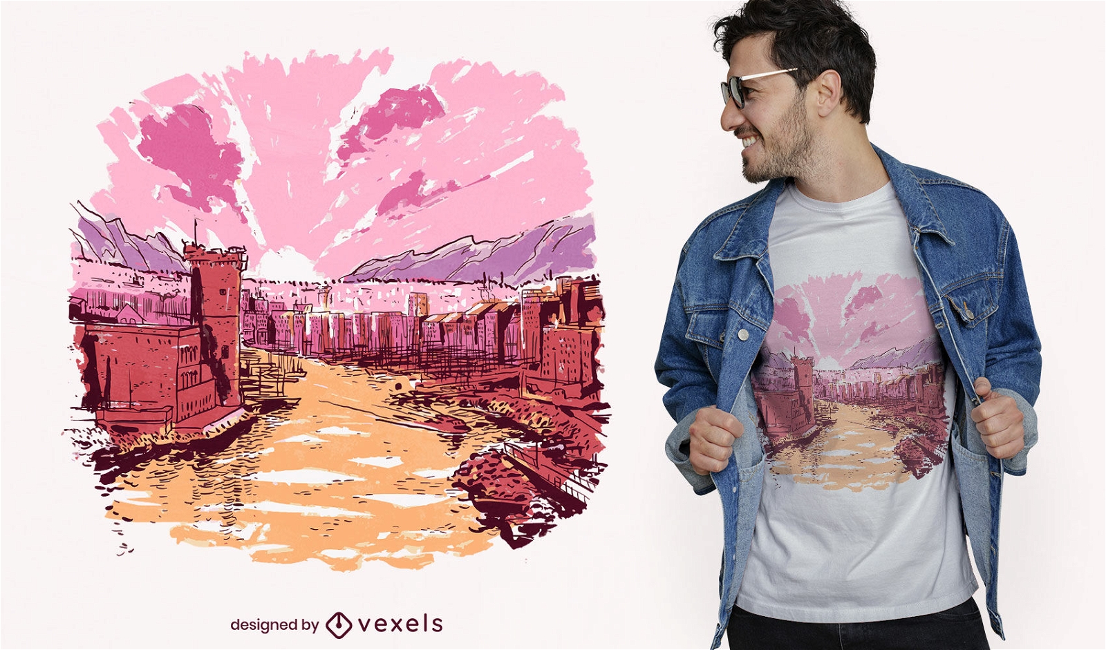 Diseño de camiseta de paisaje de la ciudad de marsella españa