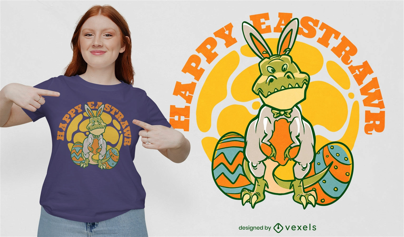 Dinosaur in easter bunny costume t-shirt design