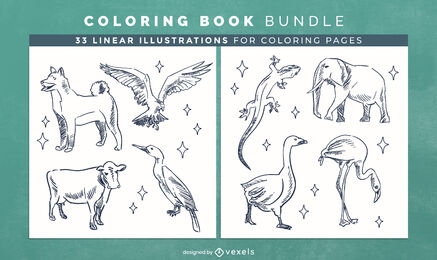Animais detalhados para colorir design de páginas de livros