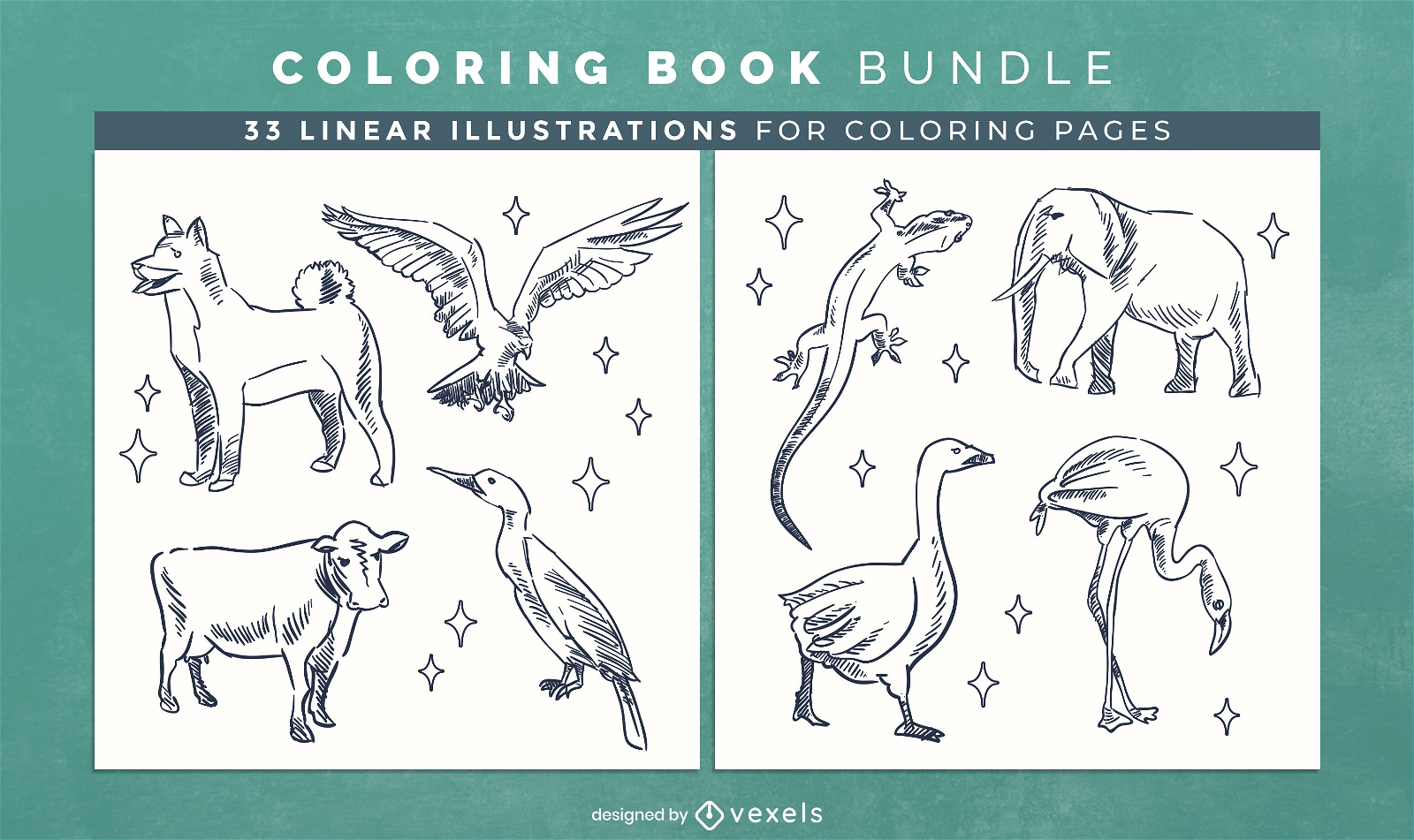 Detailed animals coloring book pages design
