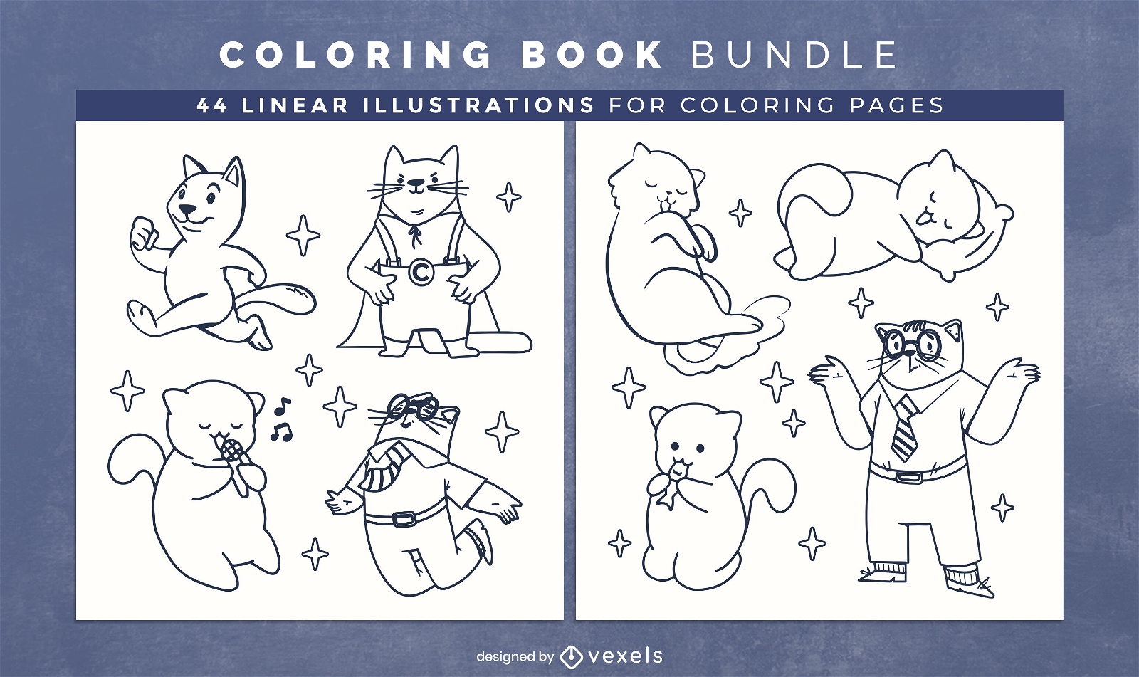 Cat characters coloring book pages design