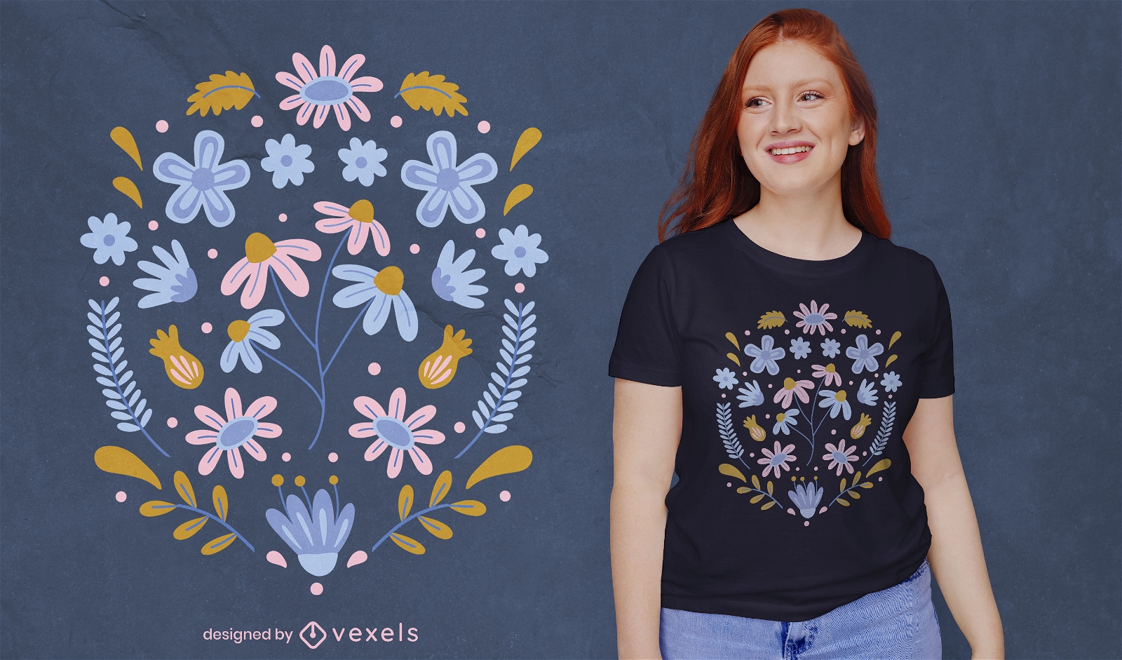 Diseño de camiseta de composición floral.