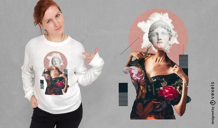 Woman with statue head t-shirt psd design