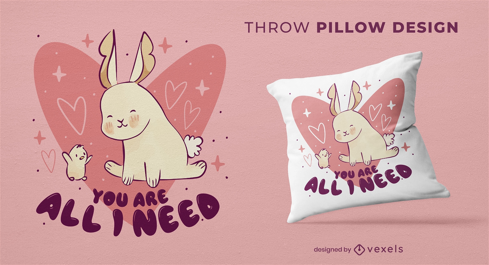Diseño lindo de la almohada de tiro del amor animal del conejo