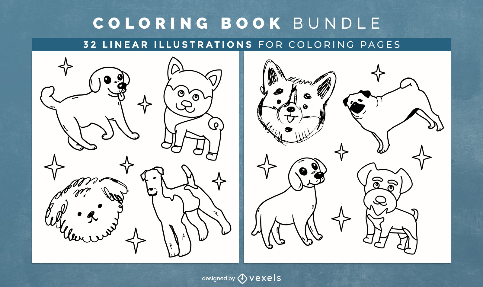 Design de páginas de livro para colorir de cães diferentes