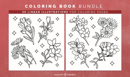 Diseño de páginas de libro para colorear de flores brillantes
